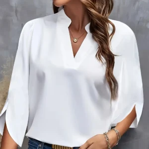 V-neck White Office Lady